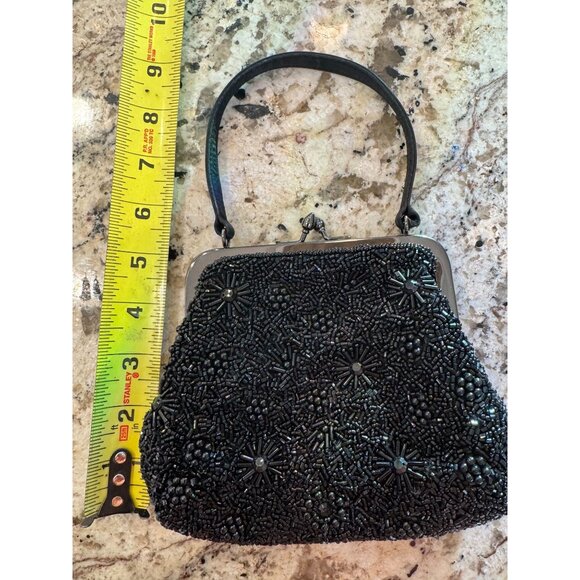 Prestige & York Beaded Evening Bag With Handle Black Satin Interior Clasp - Picture 7 of 7